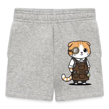 Chat Scottish Fold Steampunk Monocle Inventeur - Short Bébé - gris chiné - Devant