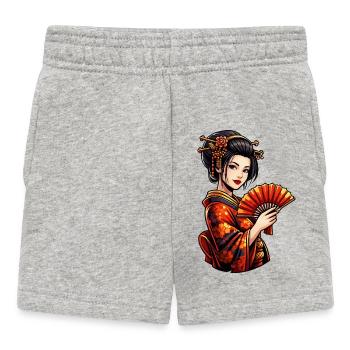 Geisha en kimono rouge avec éventail - Short Bébé - gris chiné - Devant