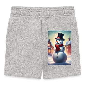 Schneemann im Freien mit Zylinder - Baby Shorts - Grau meliert - Vorne