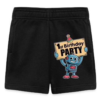 I'm 1 year first birthday with robot - Baby Shorts - black - Front