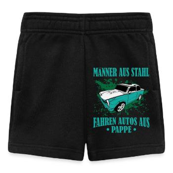 DDR Trabi Männer aus Stahl, fahren Autos aus Pappe - Baby Shorts - Schwarz - Vorne