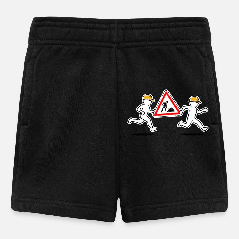 Two construction workers carry a construction site sign - Baby Shorts - black