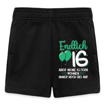 Endlich 16 - Aber meine Eltern wohnen.. Geburtstag - Baby Shorts - Schwarz - Vorne