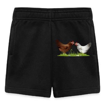 two free-running chickens on a green meadow - Baby Shorts - black - Front