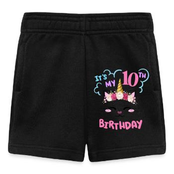 10th Birthday Girl Outfit Unicorn Cat - Baby Shorts - black - Front