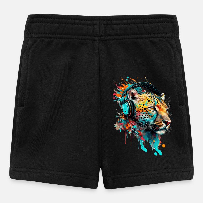 Leopard mit Kopfhörern DJ - Baby Shorts - Schwarz