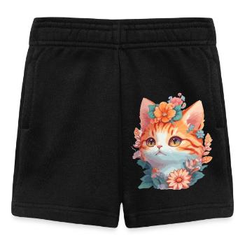 Rote Katze mit Blumen - Baby Shorts - Schwarz - Vorne