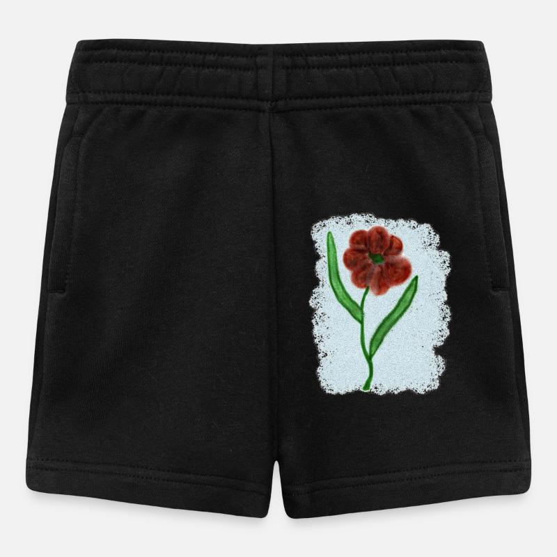 Fleur rouge rouille avec des feuilles vertes - Short Bébé - noir