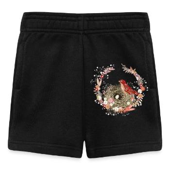 Couronne de fleurs séchées avec nid d’oiseau et motif d’oiseau - Short Bébé - noir - Devant
