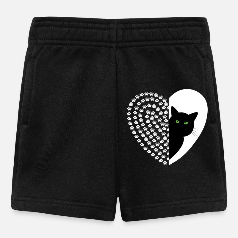 Black cat with floral pattern - Baby Shorts - black