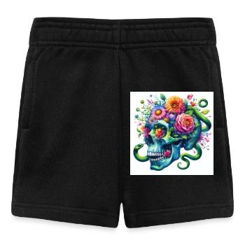 Aquarell blauer Totenkopf und Schlangen - Baby Shorts - Schwarz - Vorne