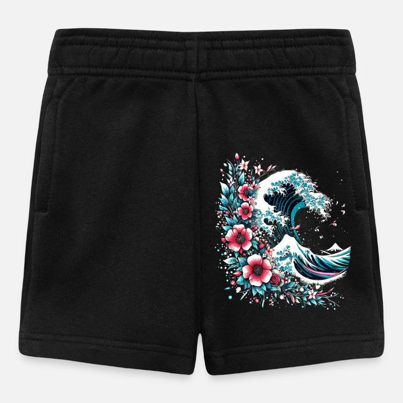 grosse vague de fleurs au large de Kanagawa - Short Bébé - noir