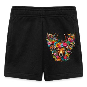 Cerf décoré de fleurs - Short Bébé - noir - Devant