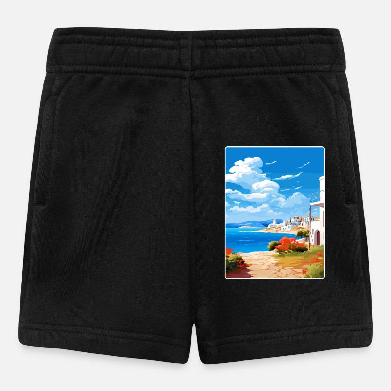 Paros Grèce Affiche de voyage Peinture de carte postale souvenir - Short Bébé - noir