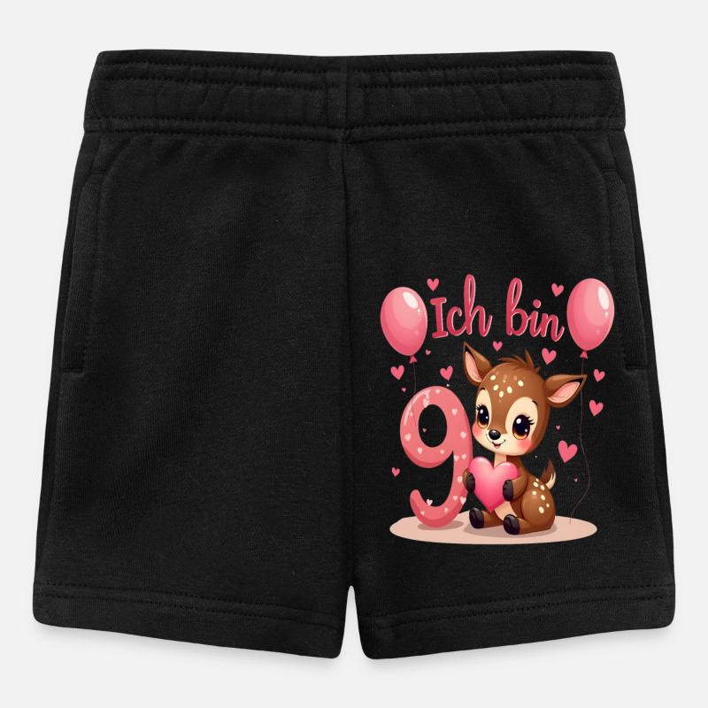 Süßes Reh Ich bin 9 Kinder 9. Geburtstag Mädchen - Baby Shorts - Schwarz