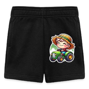 Petit garçon au chapeau de paille conduisant un tracteur vert - Short Bébé - noir - Devant