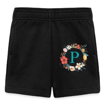 P Monogram, Couronne de fleurs, Personnalisable - Short Bébé - noir - Devant