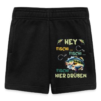 Angler HEY FISCHI FISCHI FISCHI HIER DRÜBEN - Baby Shorts - Schwarz - Vorne