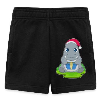 Hippopotamus Christmas Package - Baby Shorts - black - Front