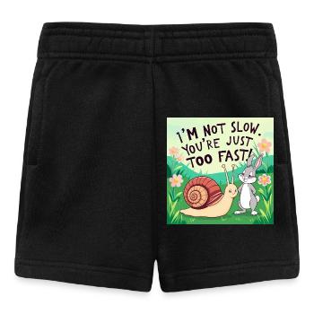Ein Hase und eine Schnecke "Slow and Fast" - Baby Shorts - Schwarz - Vorne