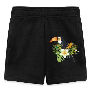 Toucan with Tropical Flowers - Exotic Bird Design - Baby Shorts - black - Front