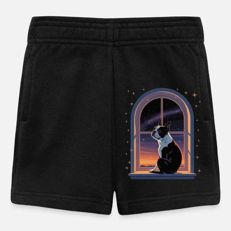 Boston Terrier Star regardant la fenêtre - Short Bébé - noir