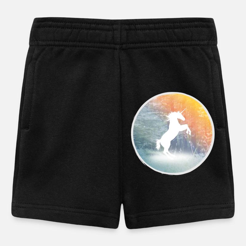 Licorne mystique dans la forêt enchantée - Short Bébé - noir