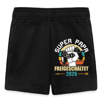 Werdender Vater SUPER PAPA FREIGESCHALTET 2026 - Baby Shorts - Schwarz - Vorne