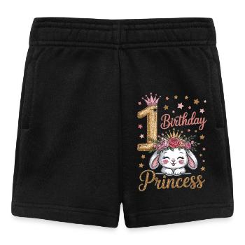 Fille d’anniversaire 1 an avec paillettes et lapin - Short Bébé - noir - Devant