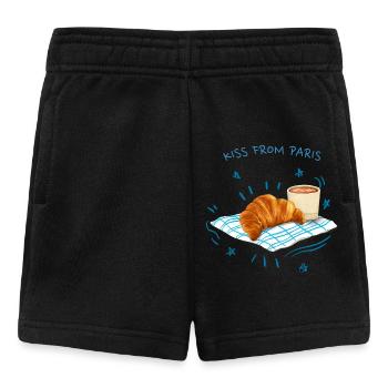 Kiss From Paris Croissant Frühstück - Baby Shorts - Schwarz - Vorne