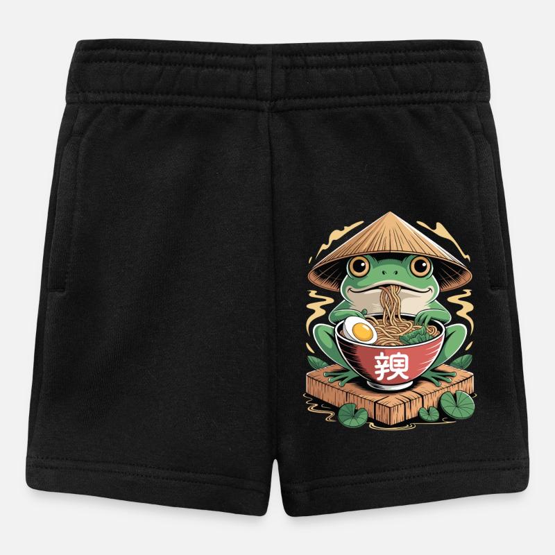 Grenouille ramen joyeuse avec chapeau de paille de riz et - Short Bébé - noir
