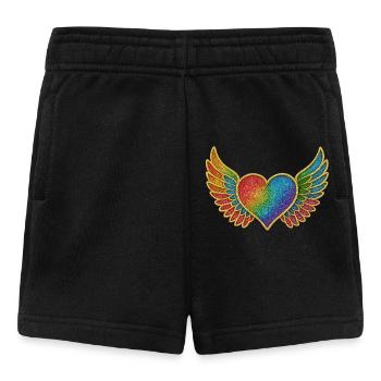 Rainbow Heart with Angel Wings Embroidery - Baby Shorts - black - Front