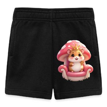 Cute hamster with crown on mushroom throne - Baby Shorts - black - Front
