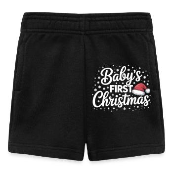 Baby's First Christmas Schriftzug mit Santa-Hut - Baby Shorts - Schwarz - Vorne