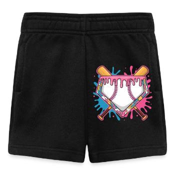 Baseball Homeplate with Pink Frosting and Bat - Baby Shorts - black - Front