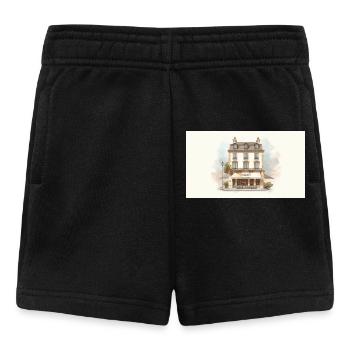Parisian Café Watercolor façade - Baby Shorts - black - Front