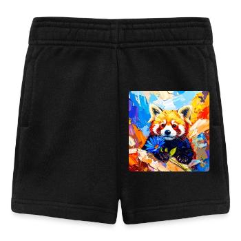 Roter-Panda-Blaue Blume - Baby Shorts - Schwarz - Vorne