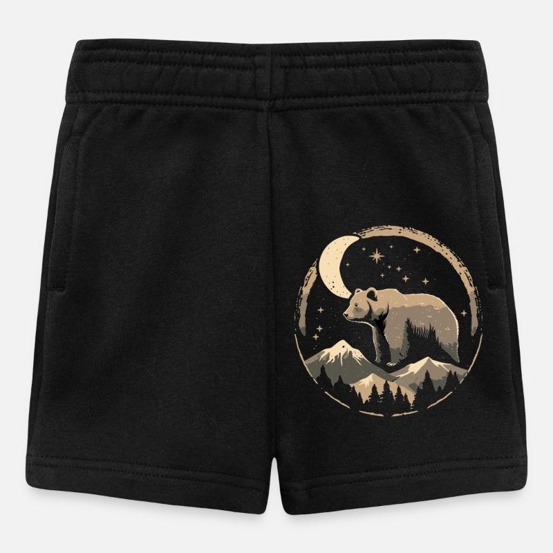 Moon Path Bear in Mountain Landscape - Baby Shorts - black