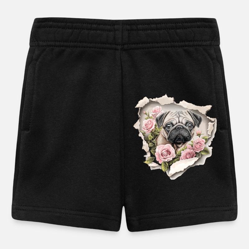 Mops Blumen Vintage - Baby Shorts - Schwarz
