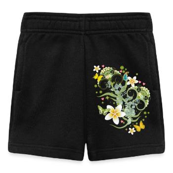 Verspieltes Blütenornament & zarter Schmetterling - Baby Shorts - Schwarz - Vorne