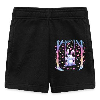 Häschen auf Schaukel im Herzregen - Baby Shorts - Schwarz - Vorne
