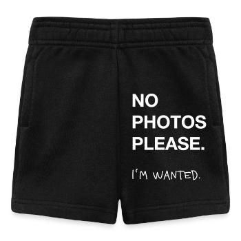 No Photos Please – Wanted Spruch - Baby Shorts - Schwarz - Vorne