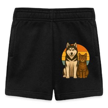 Husky und Katze - Baby Shorts - Schwarz - Vorne