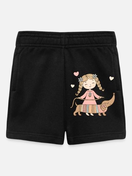 Pige med gravhund – Sød Børne Dyredesign - Shorts til baby - sort
