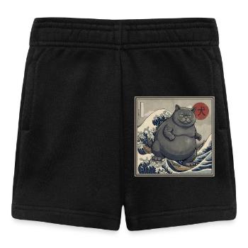 Japanese Kaiju Cat 犬 Big Wave Hokusai - Baby Shorts - black - Front