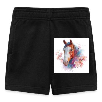 Watercolor Horse with Cherry Blossoms - Baby Shorts - black - Front