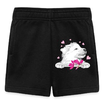 Glücklicher Schweizer Schäferhund mit Blumen und Herzen - Baby Shorts - Schwarz - Vorne