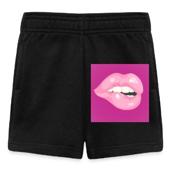 Glossy Pink Lip Bite on Magenta - Baby Shorts - black - Front
