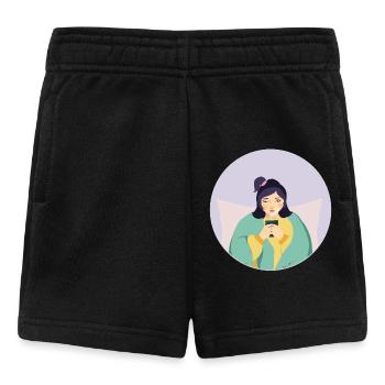 Pastel tired girl with tea in cozy corner - Baby Shorts - black - Front