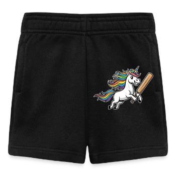 Unicorn cricket with colorful rainbow mane - Baby Shorts - black - Front